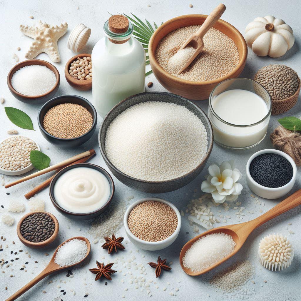 Productos alimentarios y cosméticos con sésamo blanco como ingrediente (dominio público)