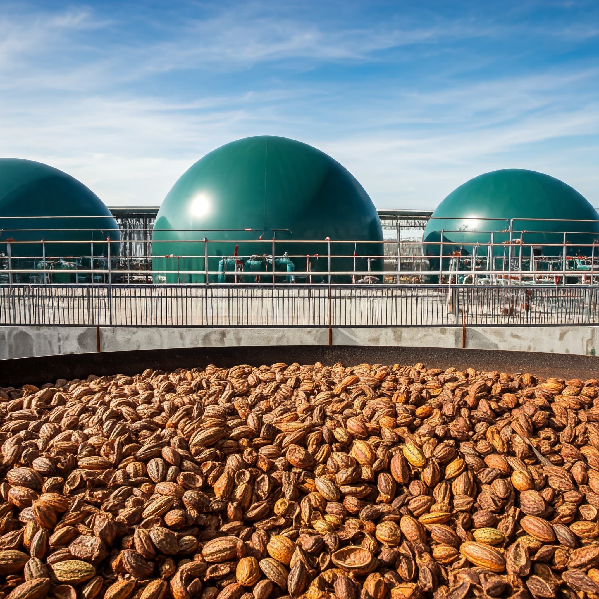 Production de biogaz à partir des déchets de cosses de cabosses de cacao fermentées (Image générée par IA)