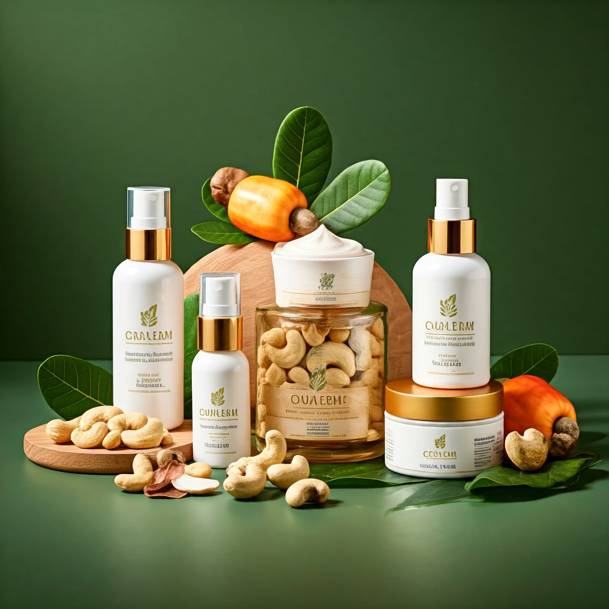 Skin Care Products Made with Cashew Nuts (AI-generated Image)