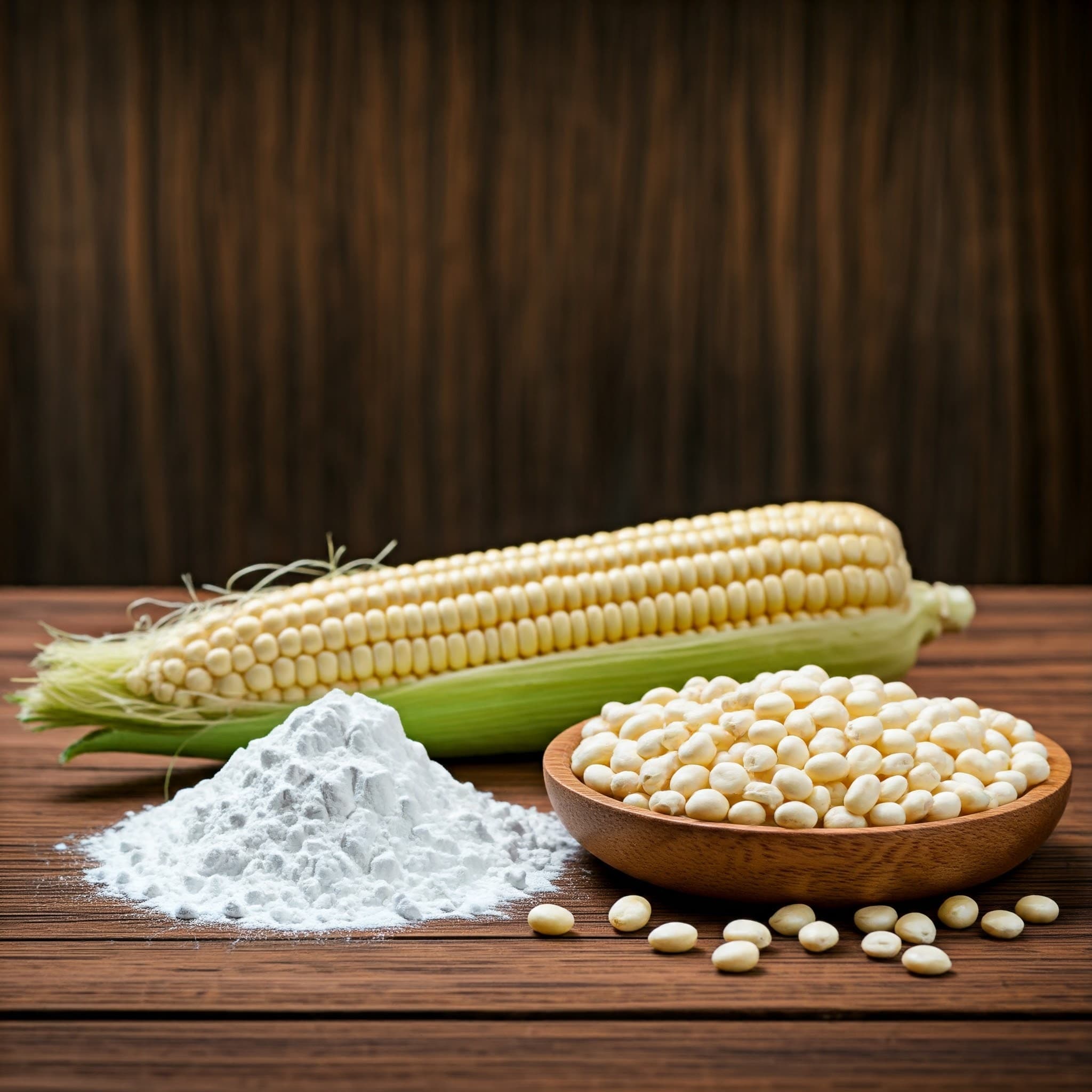 White corn starch using Non-GMO white corn as ingredients (AI-generated Image)