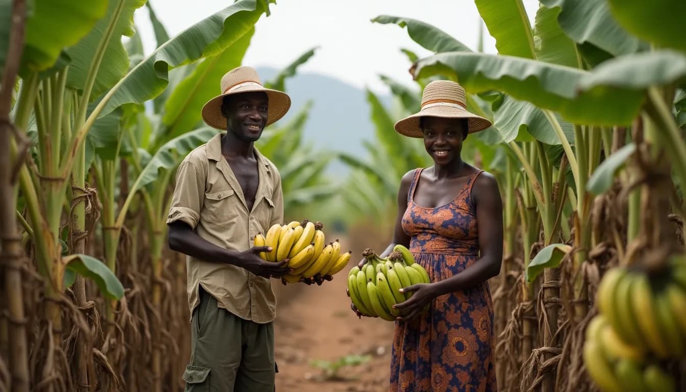 Petani Afrika sedang memanen pisang (Gambar yang dihasilkan oleh AI)