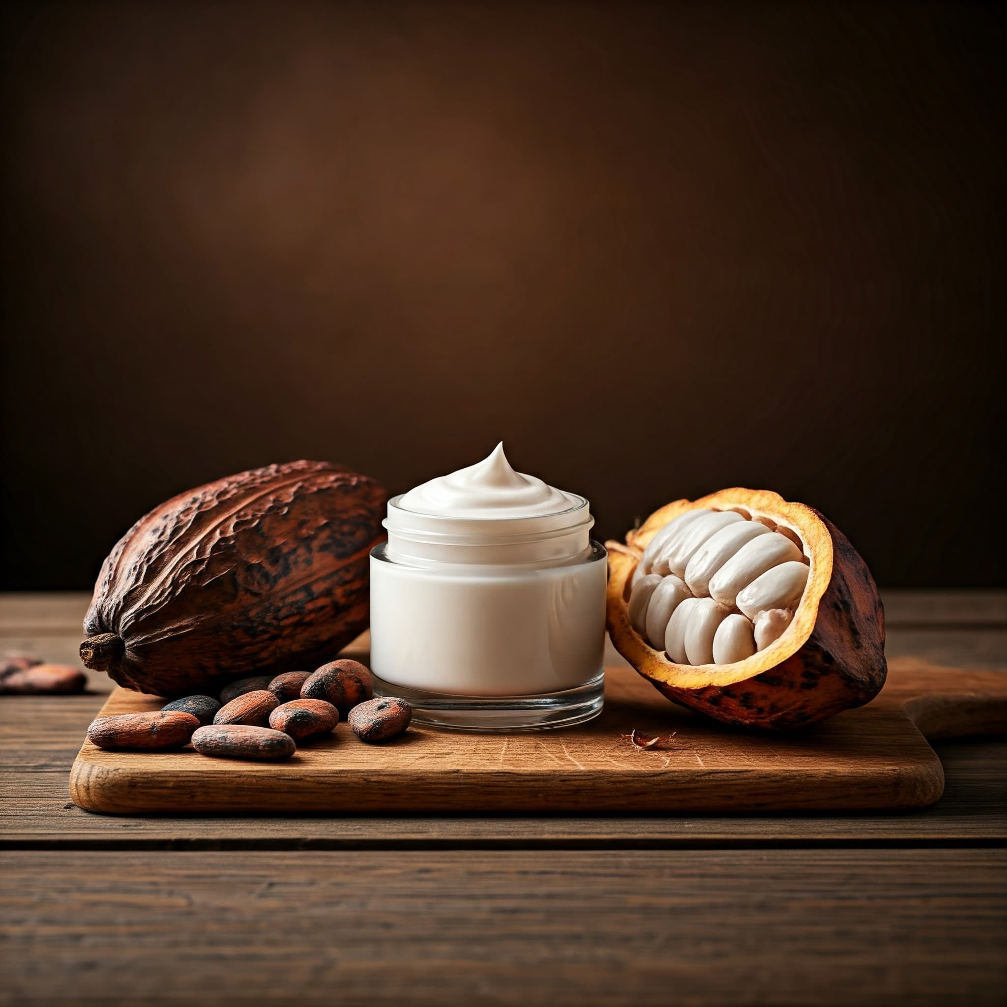 Cosmetic cream containing cocoa pulp as an ingredient (AI-generated Image)