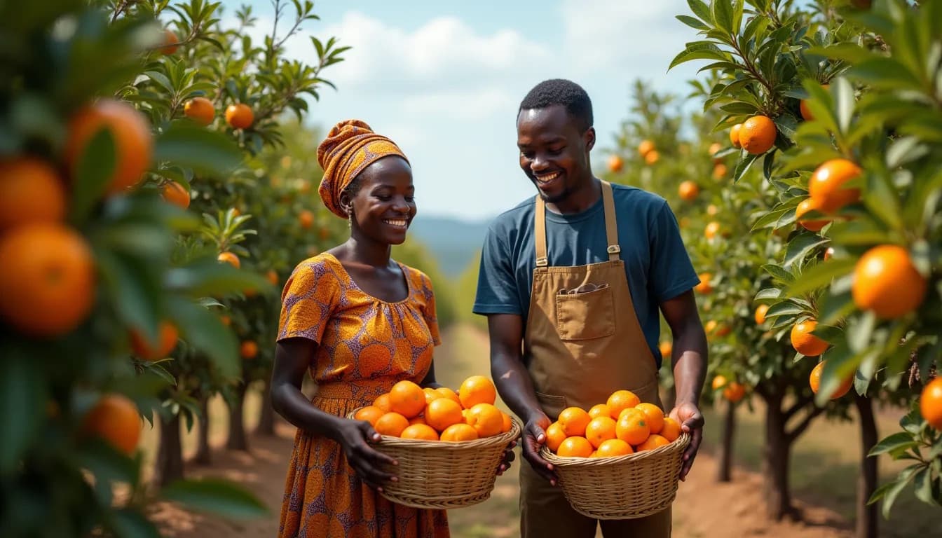 Young African Farmers harvesting Oranges (AI-generated Image)