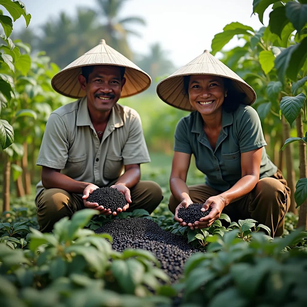 Petani Vietnam sedang memanen lada hitam (Gambar yang dihasilkan AI)