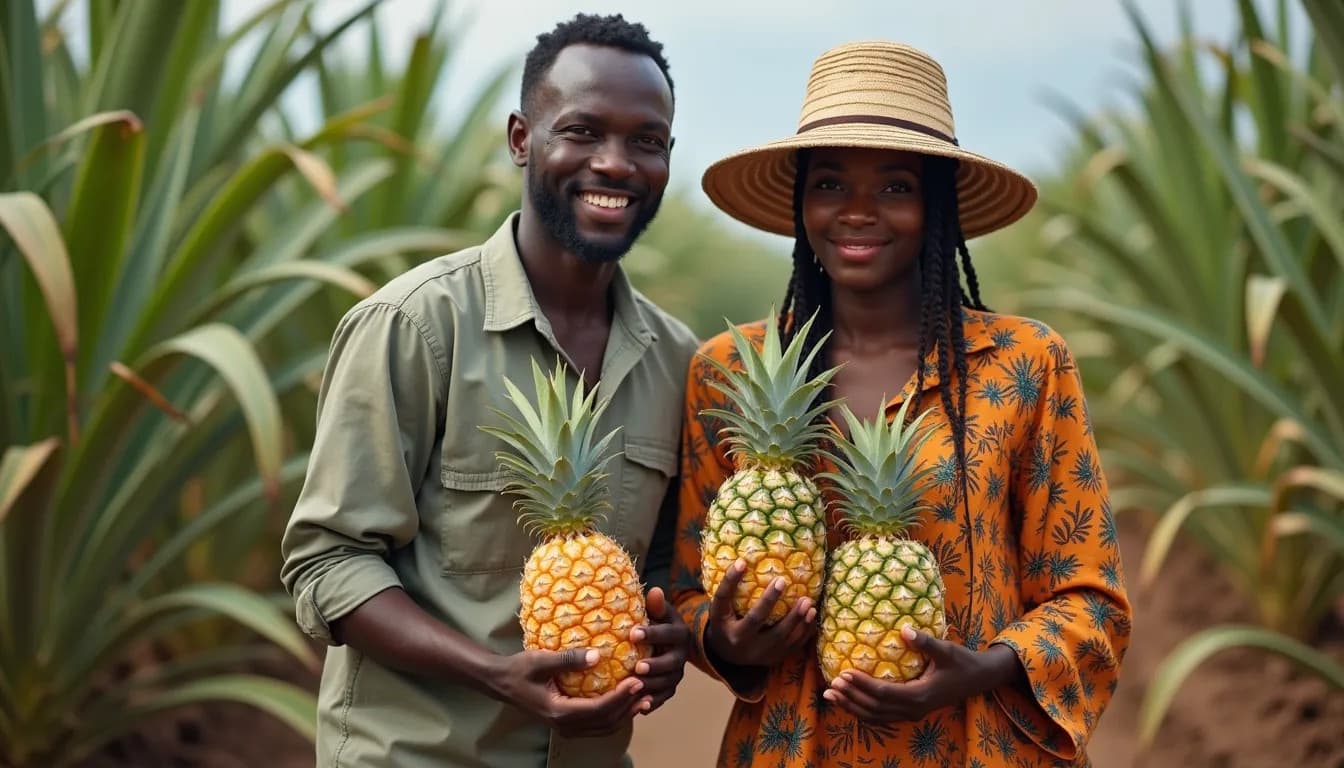 African farmers harvesting Pineapple (AI-generated image)