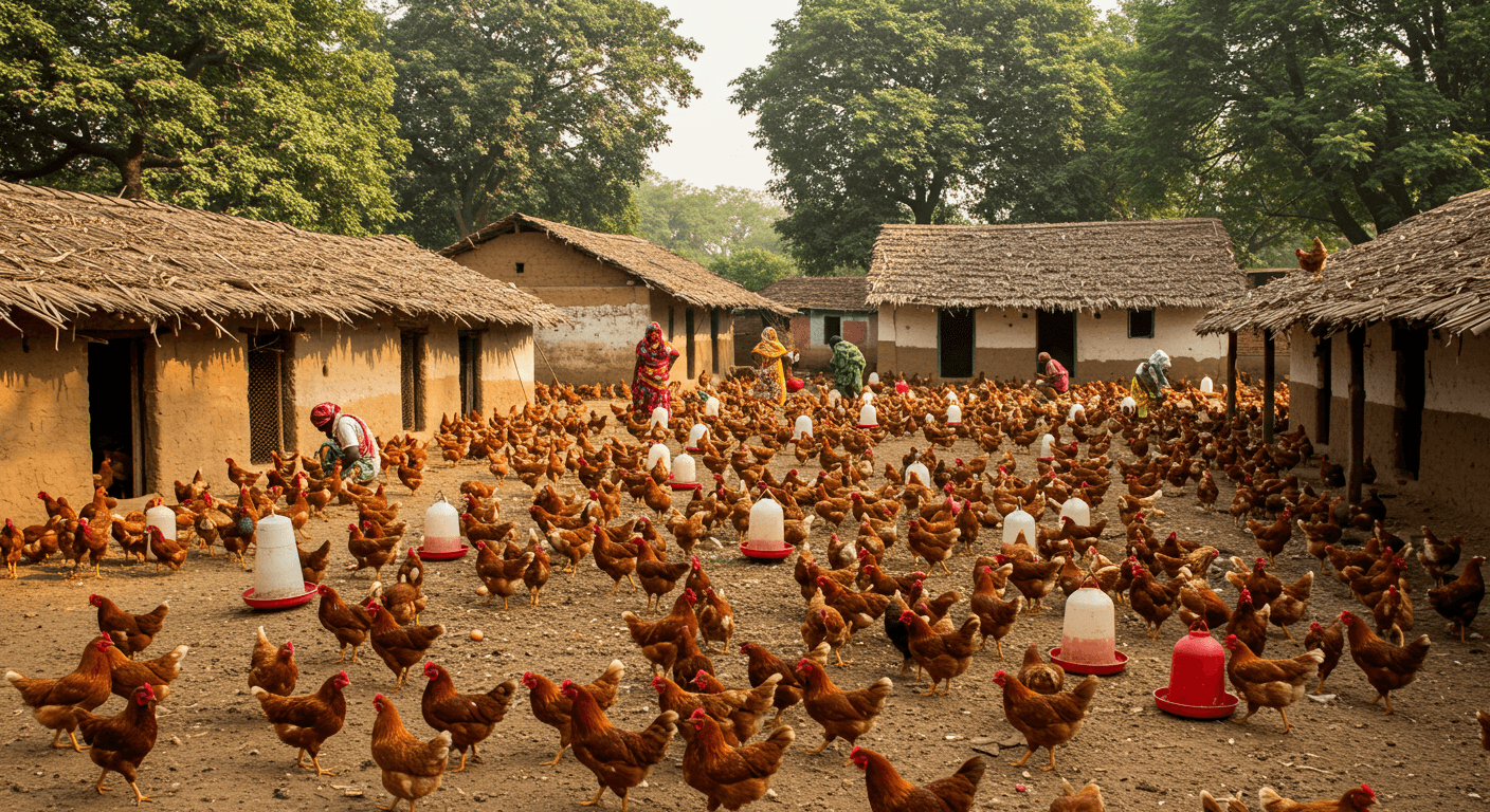 A chicken farm in India (AI-generated image)