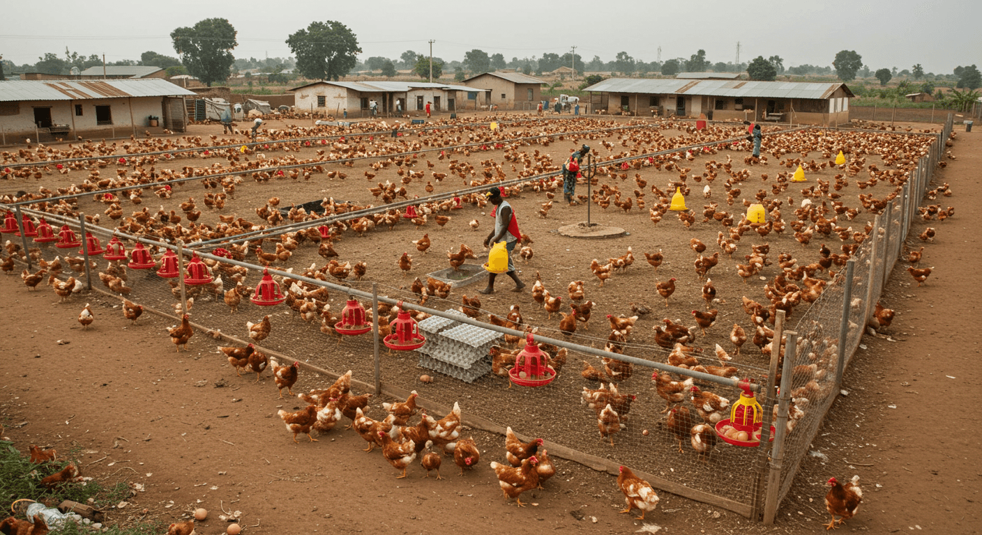 A chicken farm in Nigeria (AI-generated image)