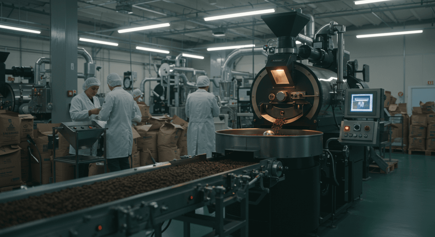 Ligne de production de café (image générée par IA)